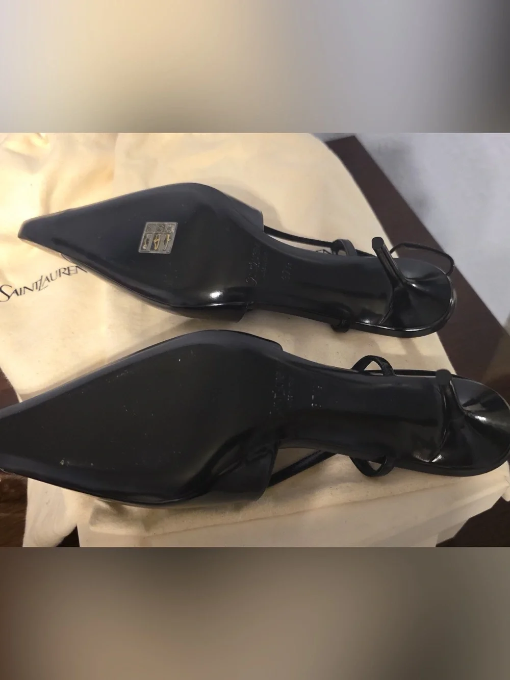 Yves Saint Laurent Black Leather Slingback Espadrilles with Silver Toe Caps